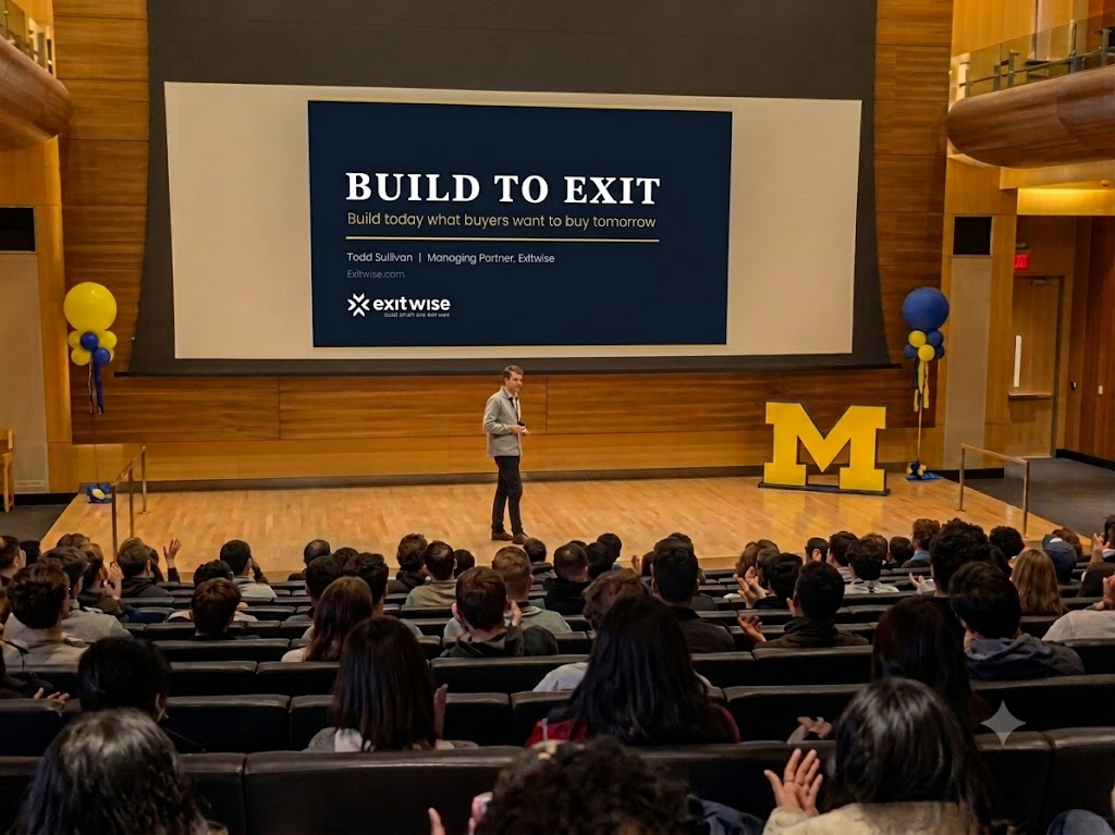 Todd Sullivan delivering the Build to Exit talk at the University of Michigan